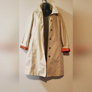 Trench Coat Stylin Lined Beige with Orange Accents